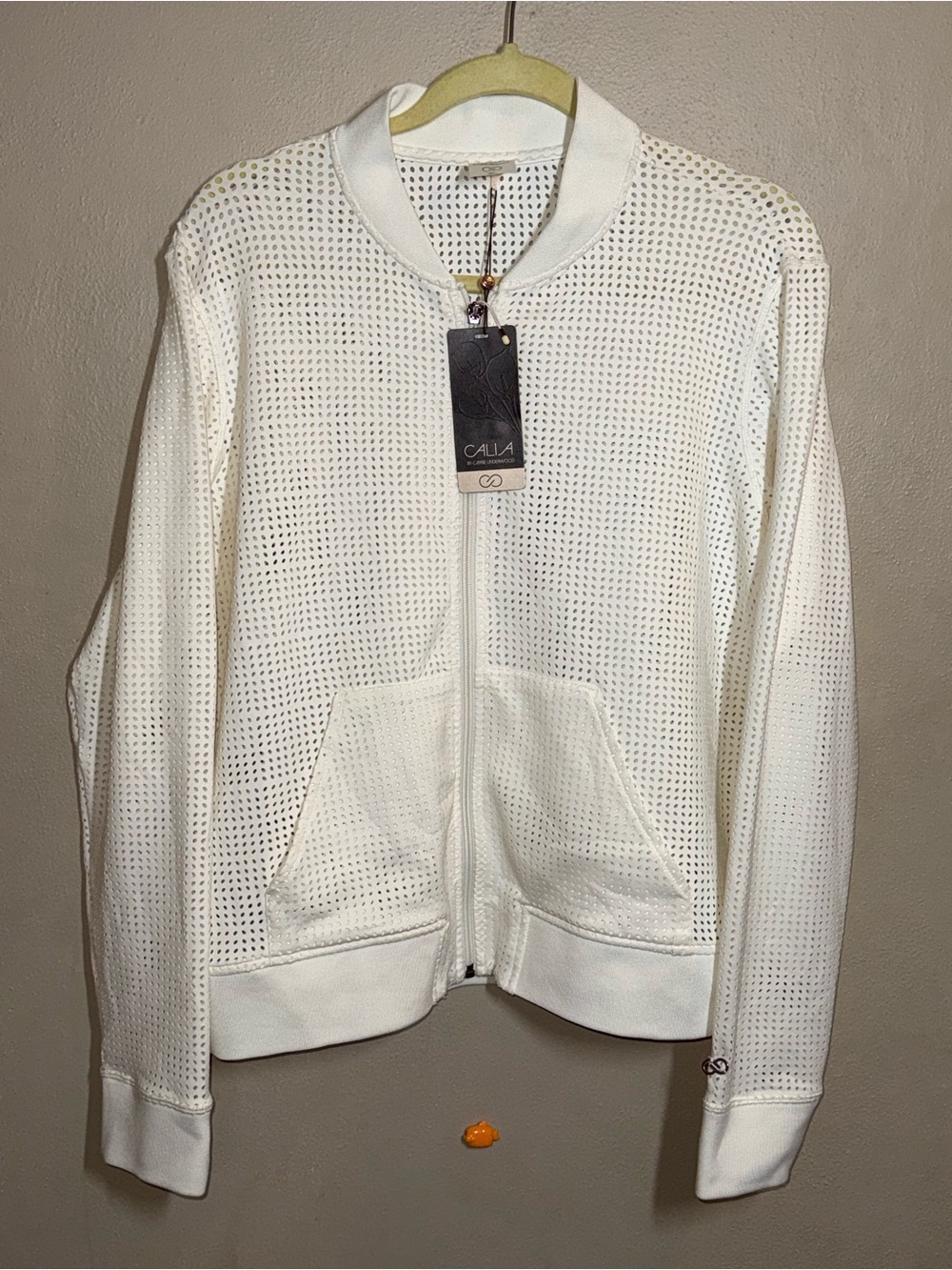 NWT CALIA by Carrie Underwood Ivory Jersey Perforated Zip Up Jacket Sz XL